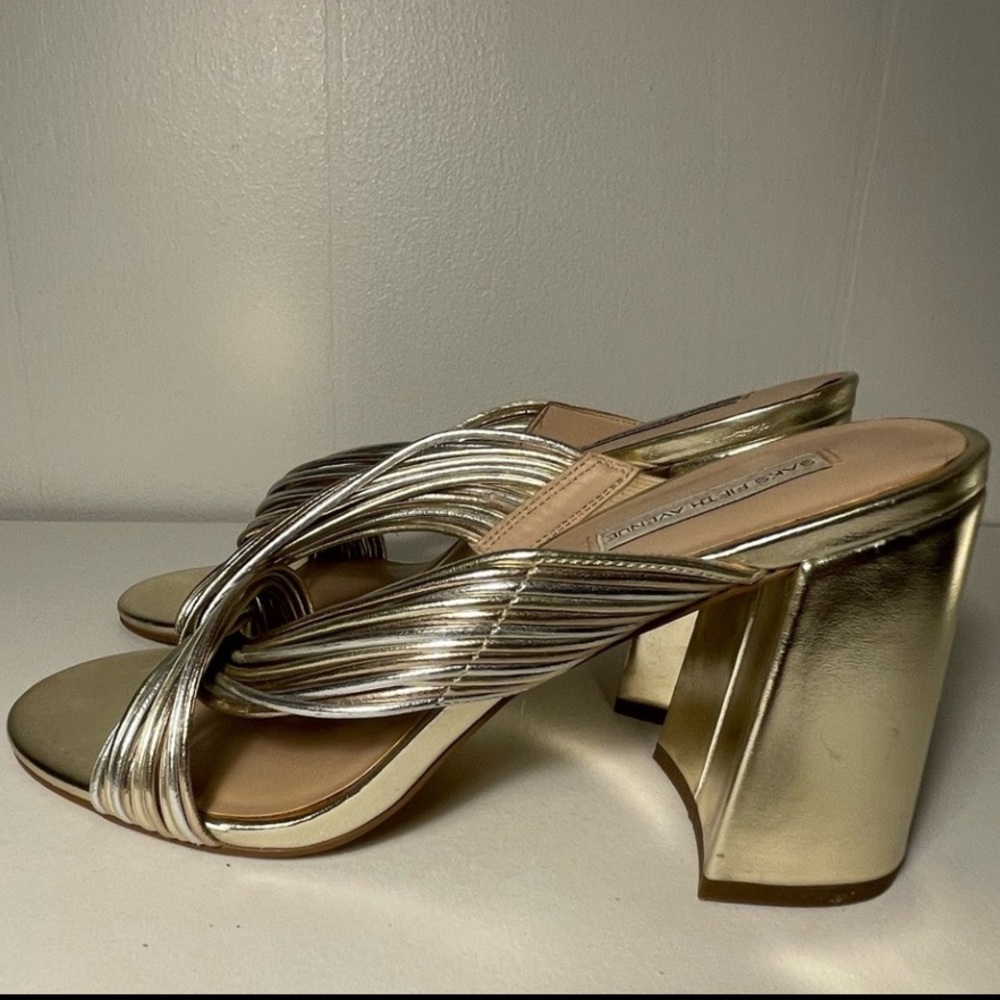 Gold & Silver Saks 5th Avenue Slides 3.5” Heel